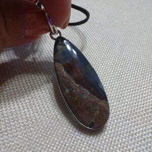 Natural STICK AGATE Handmade Sterling 925 Pendant/Leather Cord #407C
